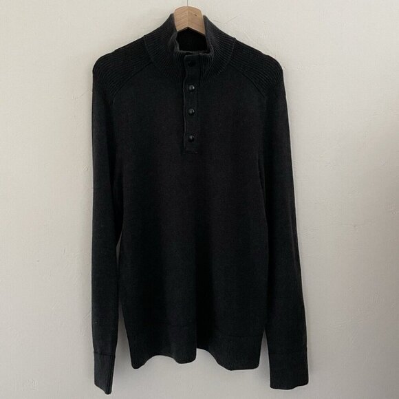 Banana Republic Size M Gray Cotton Silk Quarter Snap Mock Neck Pullover Sweater - Picture 1 of 10